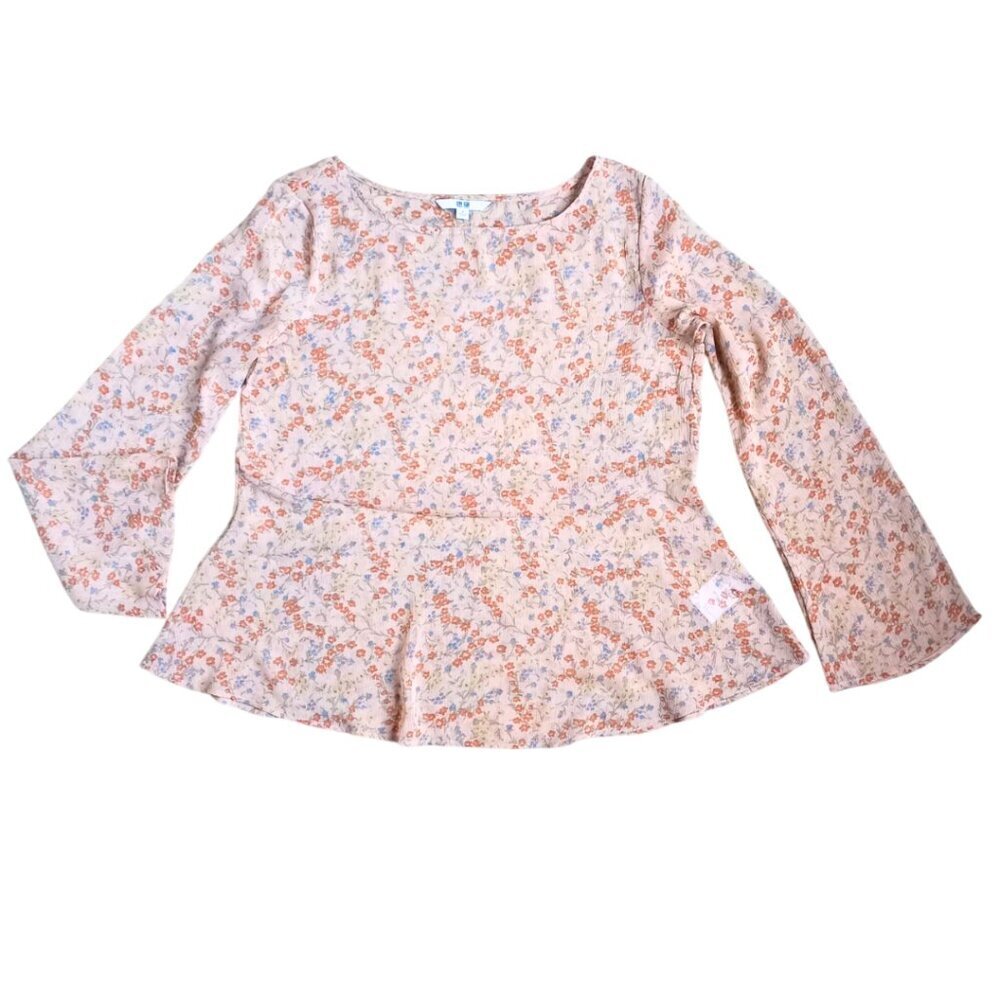 Uniqlo Pink Floral Peplum Long Sleeve Top - Size S
